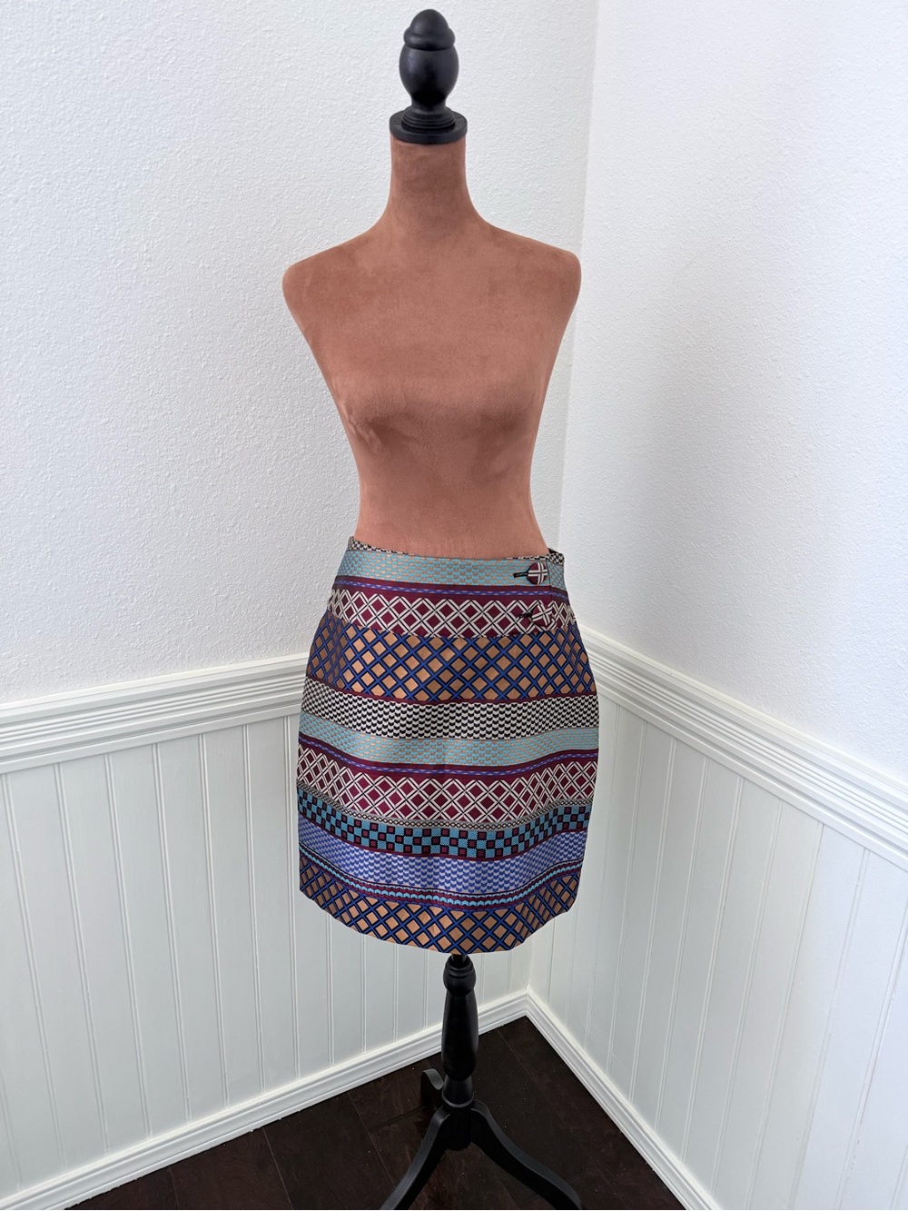 Maeve Anthropologie Geometric Print Mini Skirt Size 6 Multicolor Jacquard A-Line